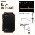 ANDY STAR Gold Scalloped Rectangle Mirror, 24x40 Inch Rectangle Bathroom Mirror, Accent Rectangular Mirror with Scalloped Edge Corner, Brass Bathroom Mirror with Anti-Rust Finish, Horizontal/Vertical