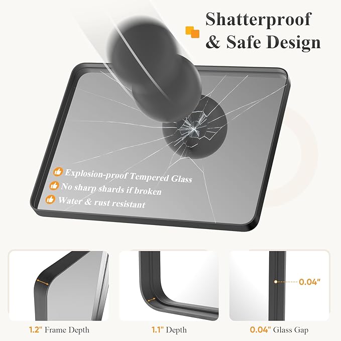 Sweetcrispy Bathroom Wall Mirror, 48x30 Inch Wall Mount Mirror for Over Sink, Modern Rounded Rectangle Vanity Mirrors with Matte Metal Framed, for Home Decor, Living Room, Bedroom, Black