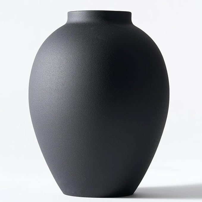 Black Vase for Home Decor - Tall Ella Flower Vase for Centerpieces, Table & Mantel Decorations - Large Round Iron Vase 9 Inch - Matte Black Vases for Flowers & Pampas Grass