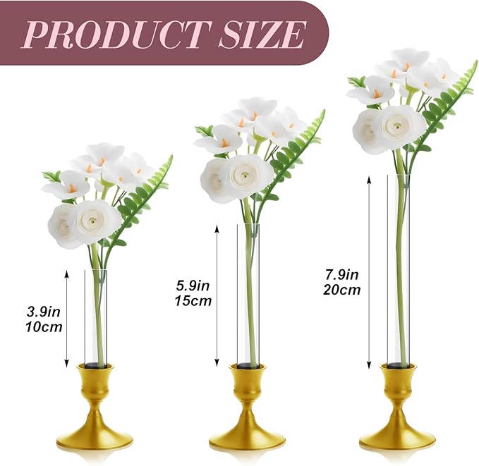 10 Pack 5.9" Glass Cylinder Bud Vase Fit from 22mm to 27mm Desighed Specially Adjustable Designed for Taper Candle Holder for Tablescapes, Wedding Decor