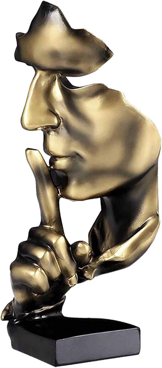 aboxoo Thinker Statue, Silence is Gold Abstract Art Figurine,Modern Home Resin Sculptures Decorative Objects,Table Top Decor for Livingroom Home Decor,Office Study Sculpture,Shh mask Statue(Gold)