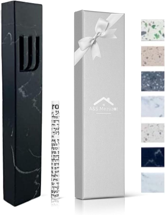 A&S Modern Stone Mezuzah Case Design, Mezuza Cover for Scroll Protection, Easy Peel and Stick Houswarming Gift and Home Blessing
