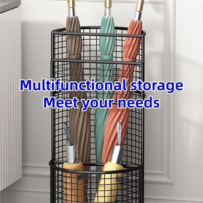 Umbrella Stand, Metal Umbrella Storage Rack, Umbrella Bucket with Drain Tray, Hollow Drain Rack for Entrance, Balcony, Shopping Mall(Gold)