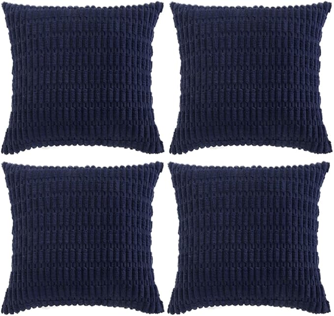 Fancy Homi 4 Packs Decorative Throw Pillow Covers for Living Room Couch Bed, Modern Farmhouse Boho Home Décor Accent Cushion Case, 18" x 18", Navy Blue