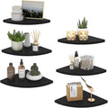 HORLIMER Floating Corner Shelf Wall Mount, Set of 6 Rustic Wood Corner Wall Shelves for Bedroom, Living Room, Bathroom, Kitchen (Black)