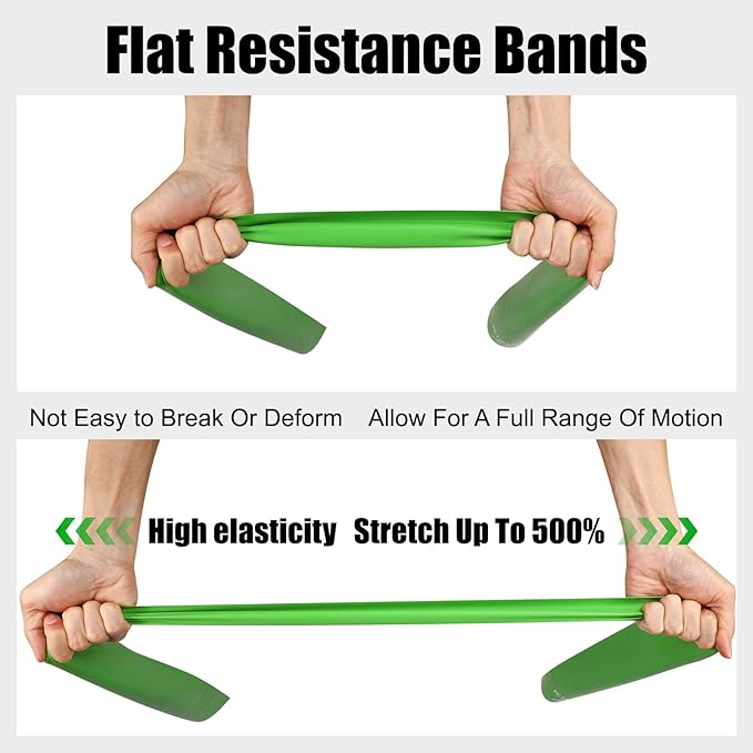 Flat Resistance Bands for Physical Therapy and Rehab, Pilates, Yoga, Latex Elastic Workout Bands Resistance for Women and Men, 5.9 Feet Long