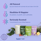 Happy Wax Clean Mix Collection Scented Natural Soy Wax Melts – 6 Total Oz. of Scented Wax Melts, Collection Includes Eucalyptus Spearmint, Lemon Verbena, and Calming Lavender