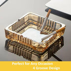 Handmade Glass Ashtray, Ashtray Ash Holder for Indoor or Outdoor Patio Desktop Office Smokers, Ash Tray for Tabletop Home Office Decor (Amber, XL)