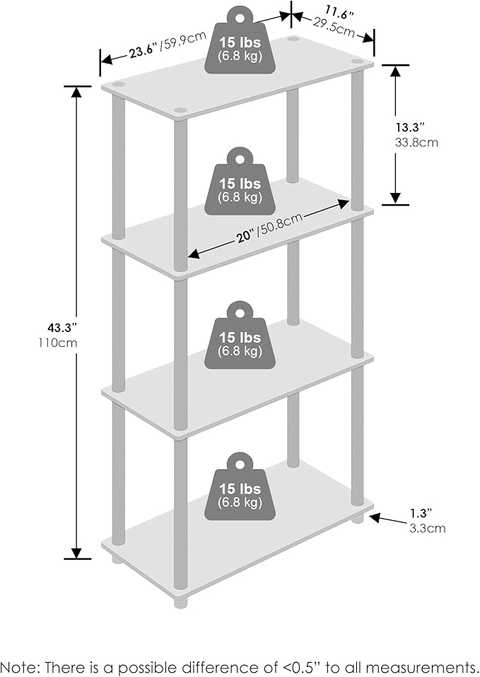Furinno Turn-N-Tube Book Shelf, 4-Tier Bookshelf, Bookcase with Multipurpose Compact Display Rack, 11.6 x 23.6 x 43.2, for Living Room, Bedroom, Home Office, Dark Cherry/Black