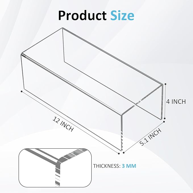 Sezanrpt Acrylic Shelf Riser 12x5.1x4 pack of 2, Clear Acrylic Stand for Funko Pop, Collectibles, Brand Store, Home Storage Organizer, 12x5.1x4 Inch
