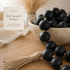 OMISHE Extra Large Wood Bead Garland Black with 1.6" Diameter Wooden Beads and Tassels, 41" Long Rustic Farmhouse Country Decorative Beads for Home Tiered Tray Decor, Black