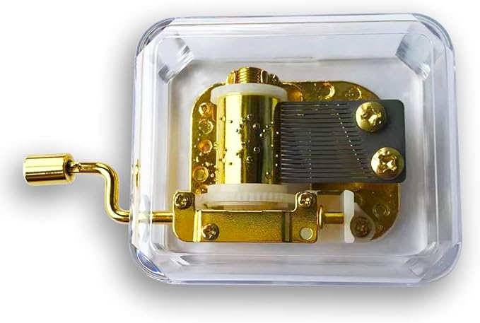 BinkeGG Play (Let It Go) Clear Acrylic Hand Crank Music Box with Sankyo Musical Movement (65 Tunes Option)