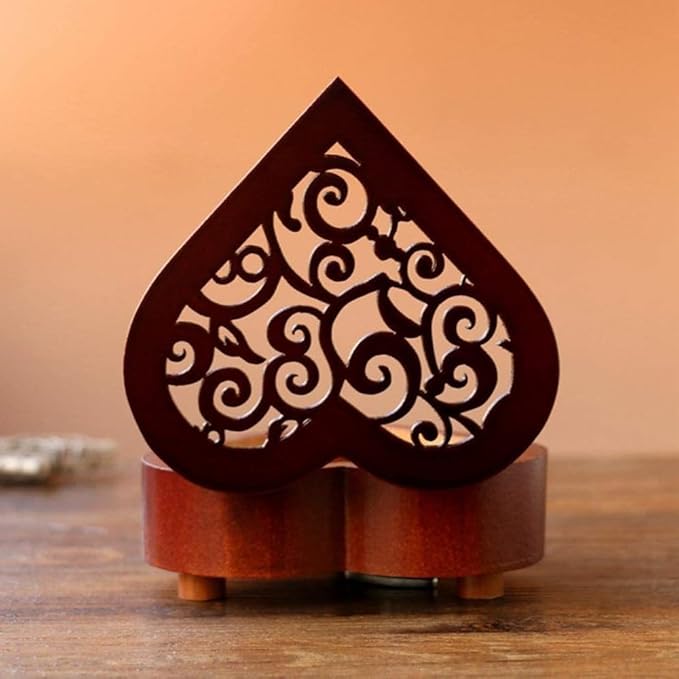 Pursuestar Heart Shaped Vintage Hollow Out Wood Gold Mechanism Wind Up Music Box Gifts for Birthday Christmas Mother's Day Valentine's Day - Golden