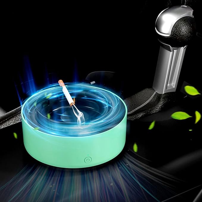 2 in 1 Multifunctional indoor smokeless ashtray, 360 °surround suction intelligent air purifier ashtray, indoor household car intelligent ashtray (Green)