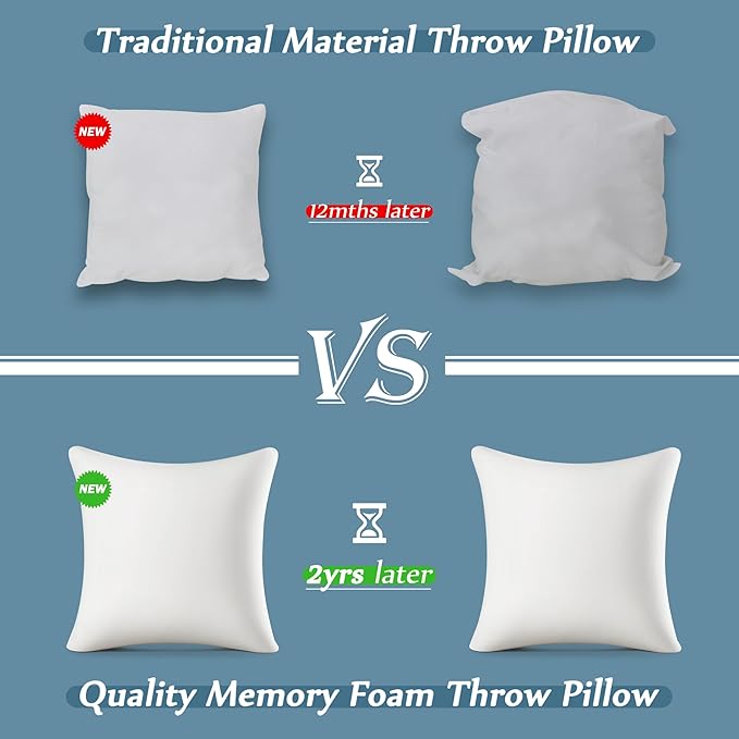 AM AEROMAX 18 × 18 Throw Pillow Memory Foam Pillow Insert - Square Accent Pillow for Decorative Cushion Bed Couch Sofa - Non-Deforming Over Time