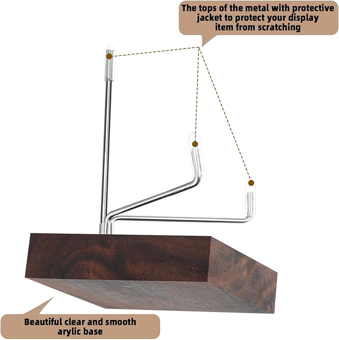 Wenqik 4 Pcs Crystal Display Stand Rock Display Stand Adjustable Metal Arms with Wooden Base Geodes Rock Agate Mineral Easel Holder for Collectibles(3.15 x 3.15 x 4.65 Inch,Silver)