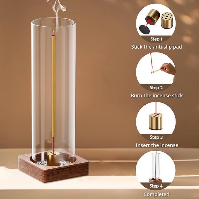 1 Pack Incense Holder for Sticks, Insence-Stick Holder Ash Catcher with Removable Glass, Anti-Ash Flying Mess-Free Incense Burner Holder, Perfect for Meditation Yoga Relaxation, Home Decor
