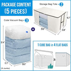 Cube Vacuum Storage Bags, Space Saver Bags, Decorative Totes with Cubic Vacuum Compression Seal Bags for Clothing & Bedding. Jumbo Organizer for Storing Clothes, Comforters, Blankets, Pillows & More!