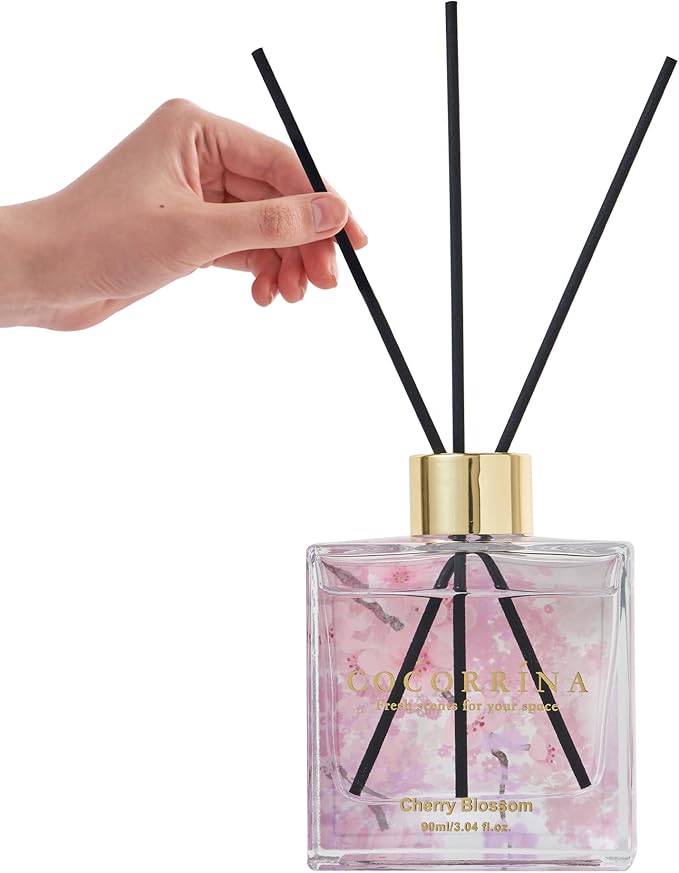 COCORRÍNA Reed Diffuser Set of 3-3 Pack/ 3.04 Fl.oz Diffuser with 24 Sticks Warm Vanilla/Cherry Blossom/Lavender Thyme Reed Diffuser for Home Bathroom Office Shelf Decor