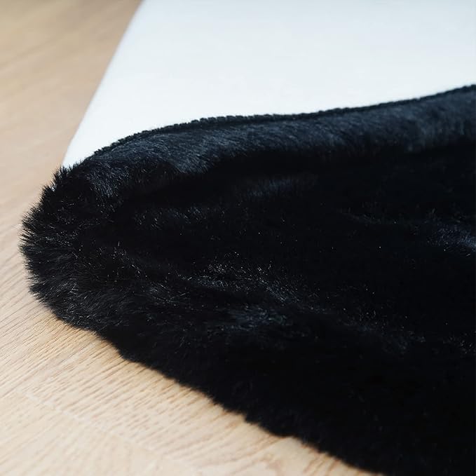 Ghouse Black Faux Rabbit Fur Area Rug 6x9 Machine Washable Area Rugs for Bedroom Fluffy Rugs for Living Room No-Shedding Carpet Sheepskin Rug
