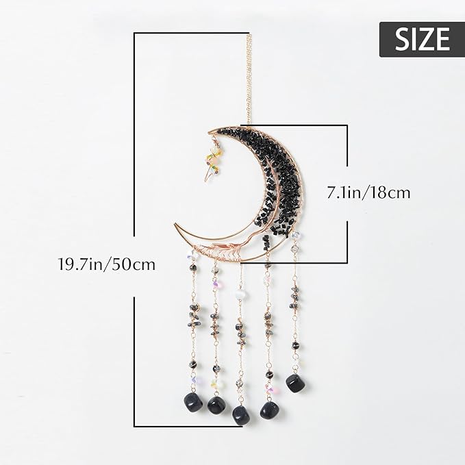Black Gemstone Dream Catcher 7 Chakras Tree of Life Moon Dream Catcher with Healing Crystal Square Stones Handmade Dreamcatcher Wall Decor for Adults Boys Girls,Bedroom,Wedding,Garden,Bless Gift