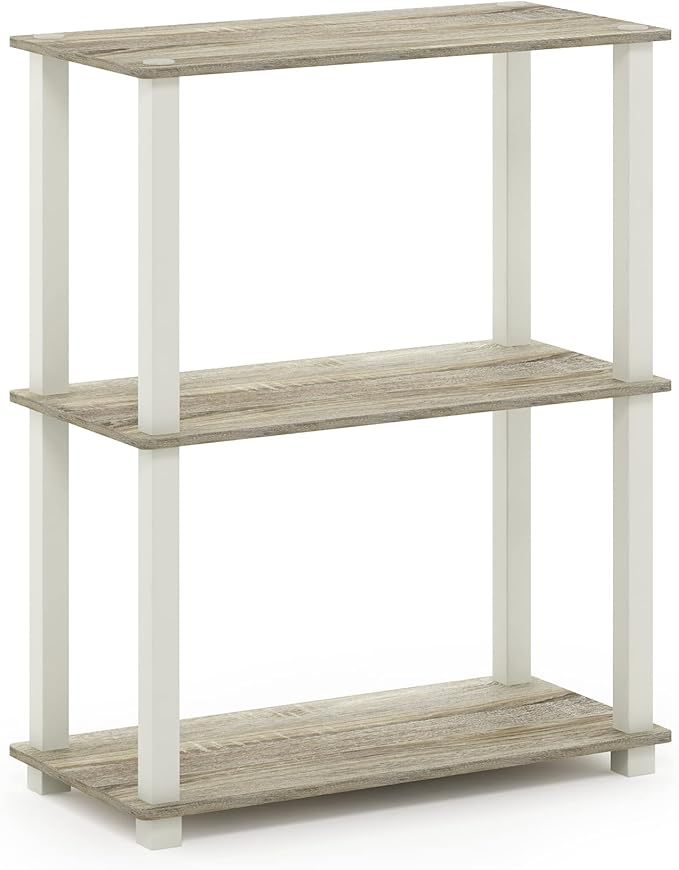 Furinno TURN-S-TUBE Storage Shelves, 3-Tier Book Shelf, Corner Shelf, Toolless Open Shelves, for Organization and Storage, Living Room, Garage, Home Office, Sonoma Oak