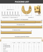 Closet Rods for Hanging Clothes, 17 to 84 Inches Stepless Adjustable Metal Closet Rod, 1.3 Inches Heavy Duty Clothes Hanging Rod for Closet Wardrobes Laundry RV, Golden