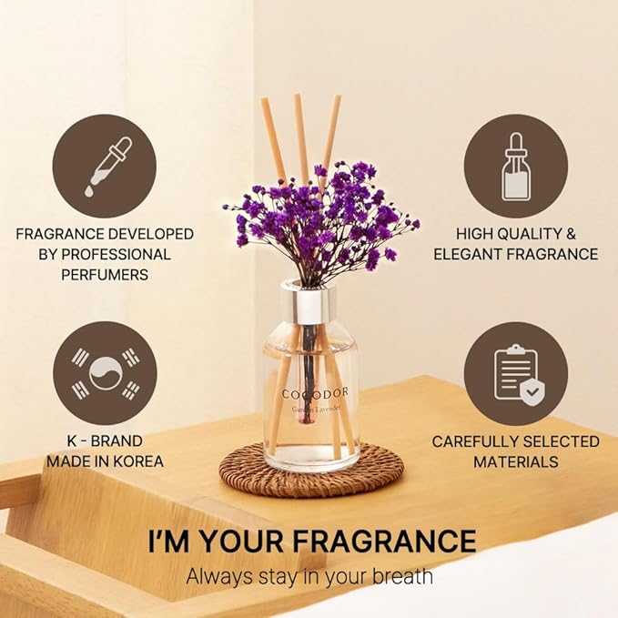 COCODOR Flower Reed Diffuser Set / 3.4oz / Garden Lavender/Scent Diffuser with Sticks Home Fragrance Reed Diffuser for Bathroom Shelf Decor