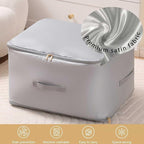 Ultra Space Saving Self Compression Organizer, 3-Layer Zipper Large Capacity Storage Bag, Thick Satin Fabric Heavy Duty Bags for Comforters Blankets Bedding Duvet (Gray, X-Large, 21x17x24in)
