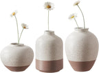 Ceramic Vase Set of 3, Vases Home Decor Rustic Farmhouse Decor, Small Pottery Vases for Bouquet Pampas Grass Dried Fresh Flowers, Living Room, Kitchen, Bedroom, Bathroom, Mantel Decor - Beige&Brown