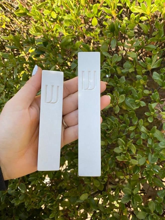 A&S Mezuzot Modern Concrete Mezuzah Case with Scroll, Easy Peel and Stick Mezuza (Ivory+ Engraved Shin, 6 Inches)