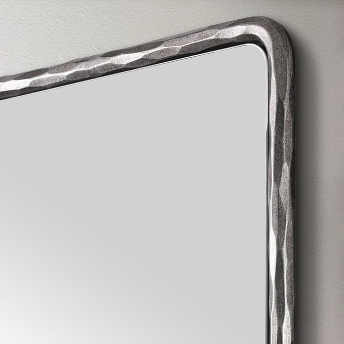 ANDY STAR Hand-Forged Silver Bathroom Mirrors for Wall, 22x30 Inch Vintage Solid Steel Metal Frame Bathroom Vanity Mirror, Antique Rounded Rectangle Wall Mirror, Hangs Horizontally or Vertically