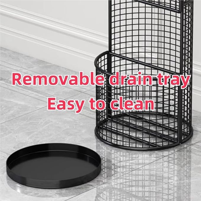 Metal Hollow Drain Rack, Freestanding Umbrella Stand Rack, Umbrella Stand with Water Tray, Multipurpose Umbrella Holder for Entrance, Office(Gold)