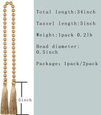 34 Inch Pearl Glass Bead Garland with Tassels - Elegant Boho Table Decor, Fringe Wall Hanging for Wedding, Party, Farmhouse Rustic Prayer Bead Home Decoration(1 Pack,Champagne Gold)
