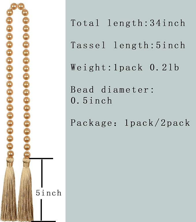 34 Inch Pearl Glass Bead Garland with Tassels - Elegant Boho Table Decor, Fringe Wall Hanging for Wedding, Party, Farmhouse Rustic Prayer Bead Home Decoration(1 Pack,Purple)
