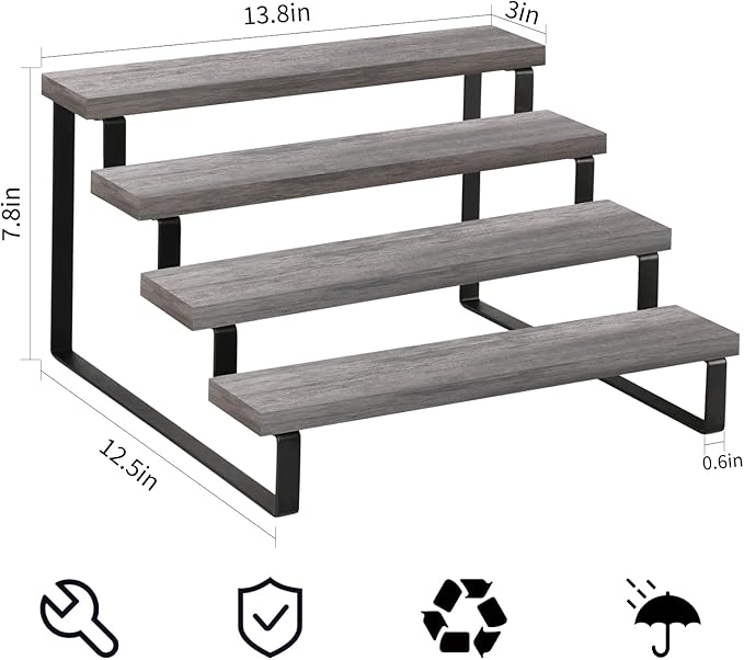 YINMIT Wooden Display Riser Stand, Tiered Perfume and Cologne Organizer Stand, 4 Tier Spice Rack Organizer, Rustic Display Shelf for Candles (4 Tier,2Pack,Grey)