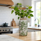 Vintage Green Floral Ceramic Vase, 8 Inch Crackle Glaze Rustic Handmade Vase, Decorative Pottery for Fresh or Dried Flowers, Farmhouse Cottage Modern Rustic Decor