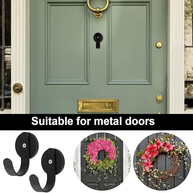 Linwnil Magnetic Wreath Hanger Wreath Holder Wreath Hanger Hook for Metal Front Door for Christmas Decorations (Black-4, 43mm)