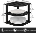 VERTORGAN 3 Tier Bamboo Corner Shelf(4 Pack),Dish Drying Rack,Plate Organizer,Kitchen Spice Rack for Countertop and Cabinet(Black)