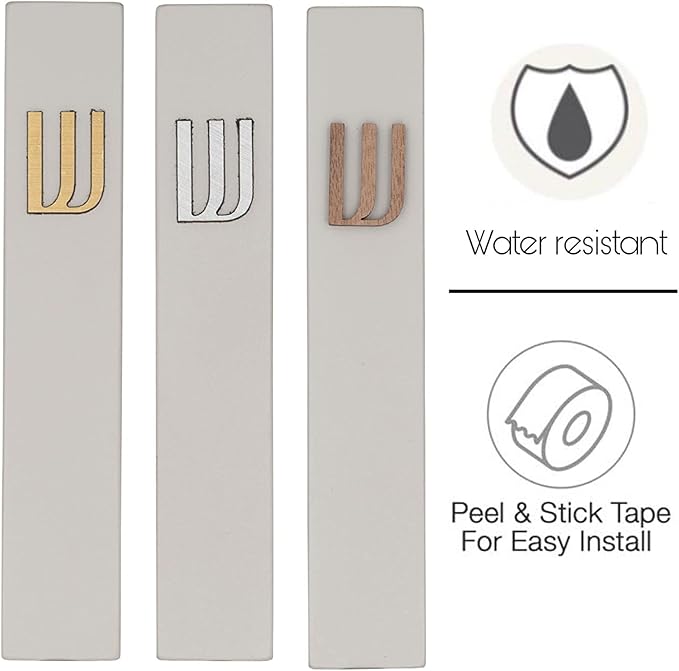 A&S Mezuzot Modern Concrete Mezuzah Case with Scroll, Easy Peel and Stick Mezuza (Grey+ Gold Shin, 11 Inches)
