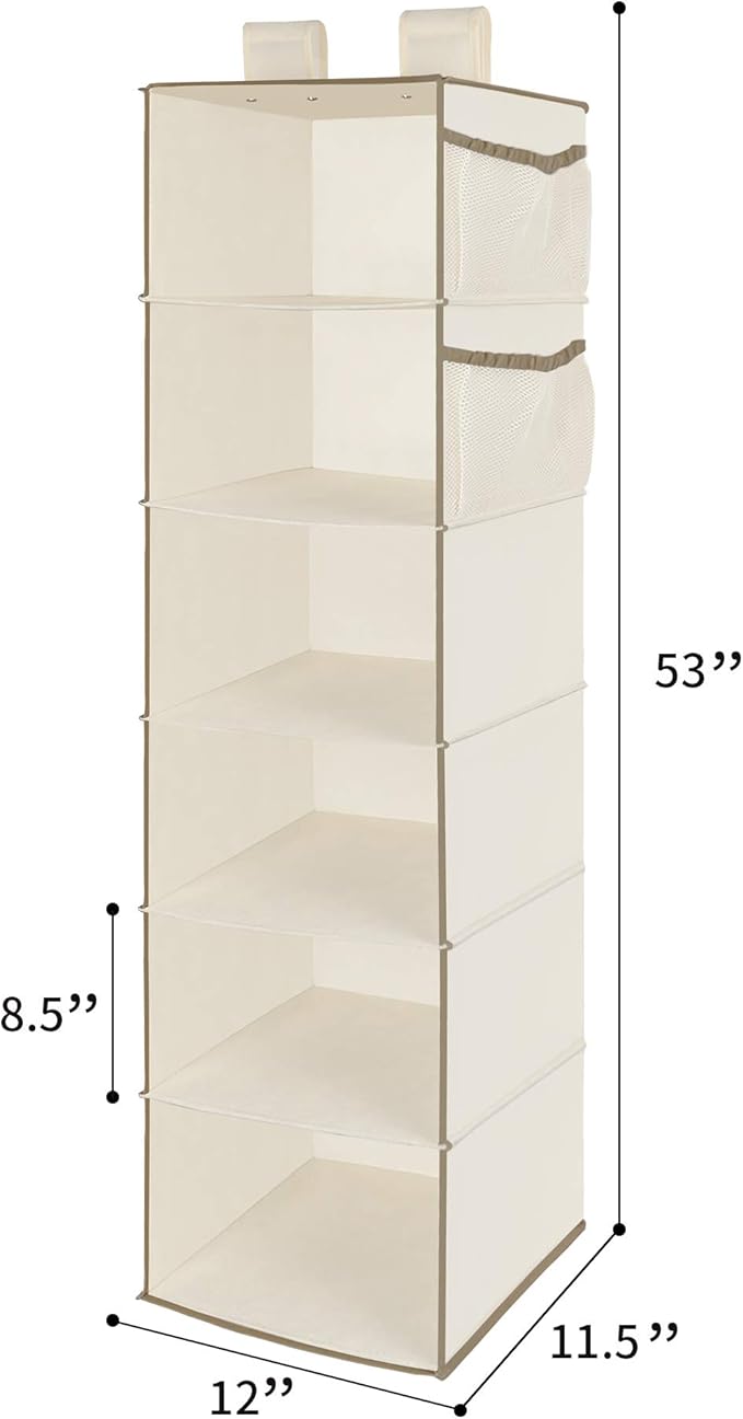 MAX Houser 6 Tier Shelf Hanging Closet Organizer, Closet Hanging Shelf with 2 Widen Straps for Storage, Foldable (Beige2) | Shelf, 2 Widen Straps, Storage