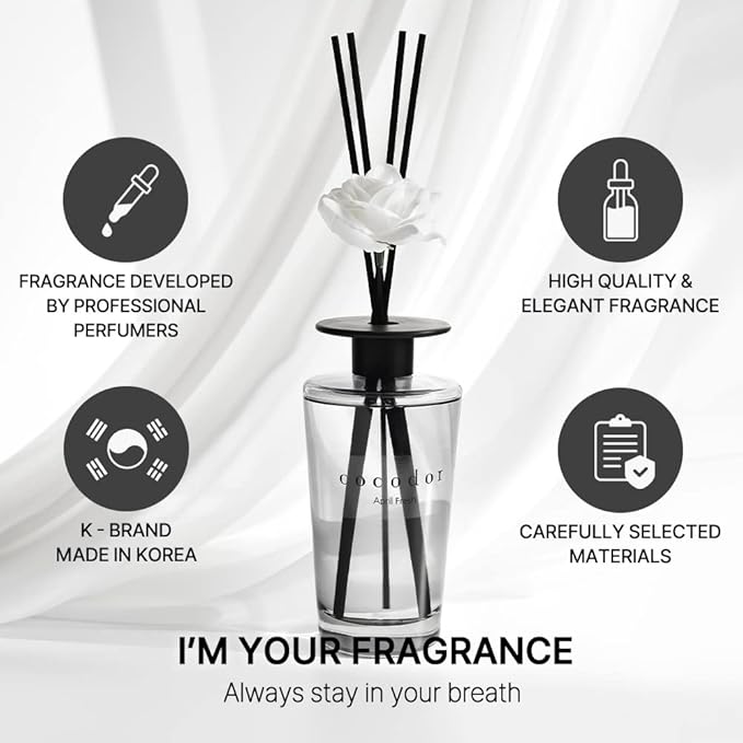 COCODOR White Flower Reed Diffuser / Black Cherry / 1 Pack / Home & Office Decor Aromatherapy Diffuser Oil Gift Set / Large Size, Large Capacity, Big Size Diffuser, Black Edition/16.9Ounce(500 ml)