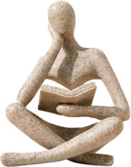 UTTCMK Bookshelf Decor Thinker Statue - Abstract Art Reading Thinker Sculpture Figurine Aesthetic, Modern Home Decoration for Living Room Office Shelves Coffee Table Desk Decor(Beige)