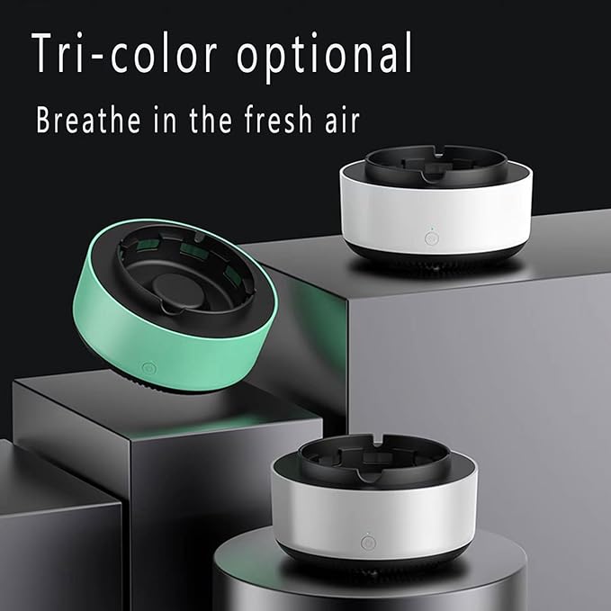 2 in 1 Multifunctional indoor smokeless ashtray, 360 °surround suction intelligent air purifier ashtray, indoor household car intelligent ashtray (white)