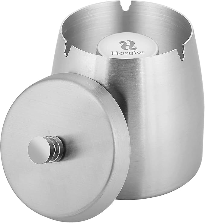 HARTAR Smokeless Ashtrays for Cigarettes Indoor, Ash Tray Sets for Outdoor Windproof Cute Home Large Funny Metal Outside Ashtray with Lid for Cigarettes Butt Can for Outside Patio, Large