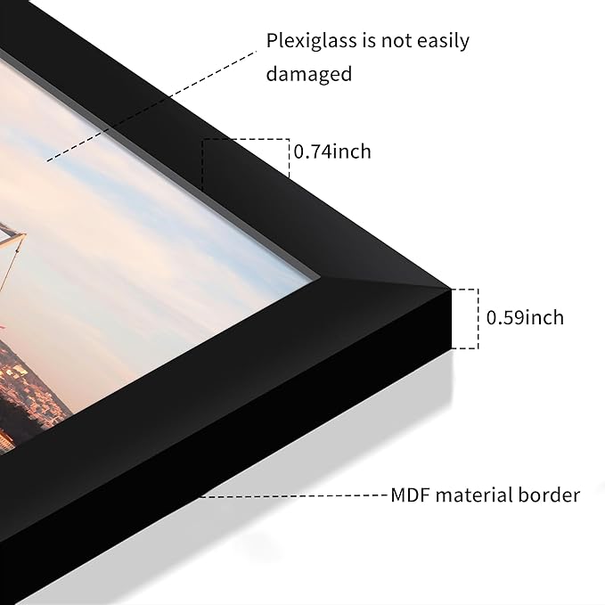 11x17 Picture Frame 3 Pack - Black Poster Frame Display Pictures 9x15 with Mat or 11 x 17 Without Mat for Wall Hanging Horizontal and Vertical