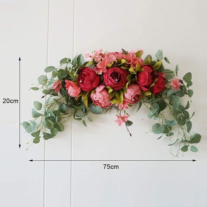 BFYDOAA 30 Inch Wedding Arch Flowers,Decorative Swag Artificial Floral Swag for Lintel, Green Leaves Rose Peony Sunflowers Door Wreath Home Decoration