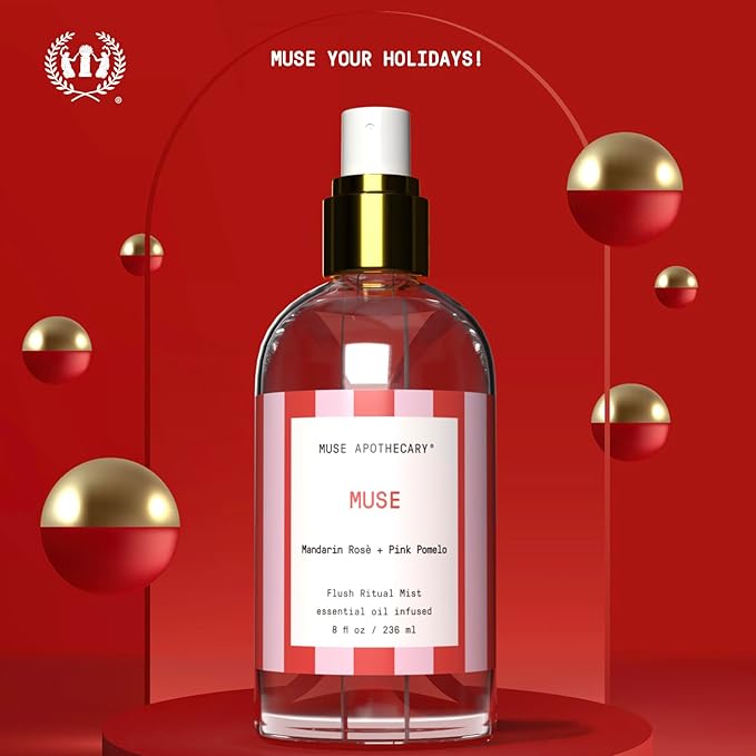 Muse Apothecary Flush Ritual - Aromatic & Refreshing Toilet Spray, Use Before You Go, 8 oz, Infused with Natural Essential Oils - Great Valentine's Day Gift - Mandarin Rosè + Pink Pomelo
