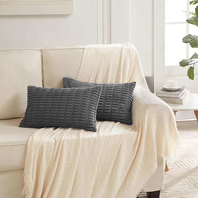 Fancy Homi 4 Packs Decorative Throw Pillow Covers for Living Room Couch Bed, Modern Farmhouse Boho Home Décor Accent Cushion Case, 20" x 12", Dark Gray