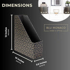 BLU MONACO | Set of 4 Black & Gold Geometric Magazine File Holders with Gold Label Holders | Stylish Vertical File Organizer Boxes for Desk, Bookshelf & Office Storage